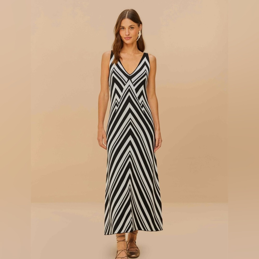 FARM Rio Black And White Stripes Knit Midi Dress Size XS NWT